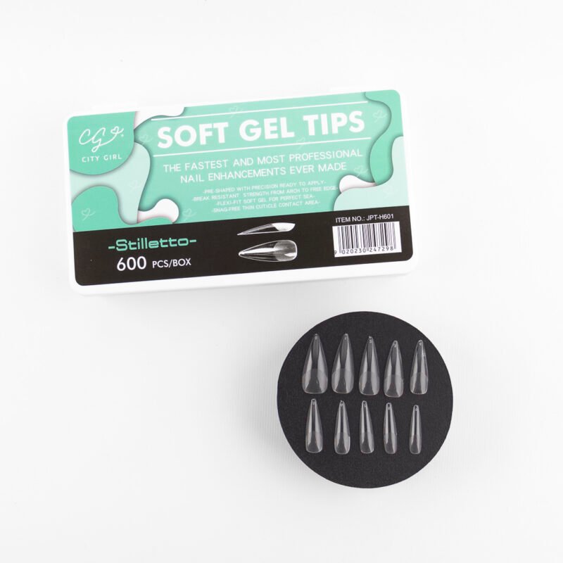 CAJA TIPS SOFT GEL STILETTO 600PCS - CITY GIRL