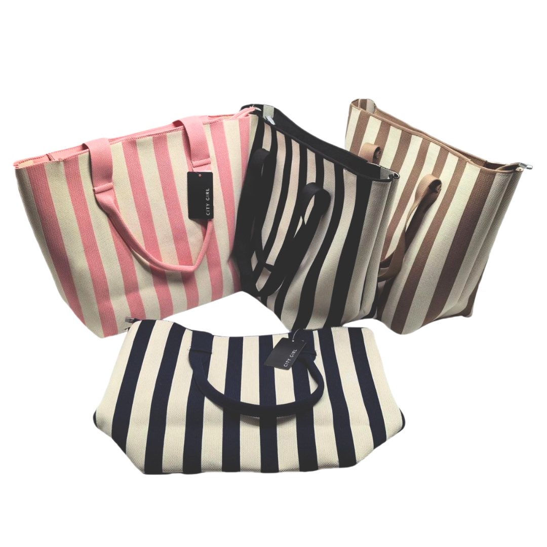 CARTERA DE TELA GRANDE A RAYAS - CITY GIRL