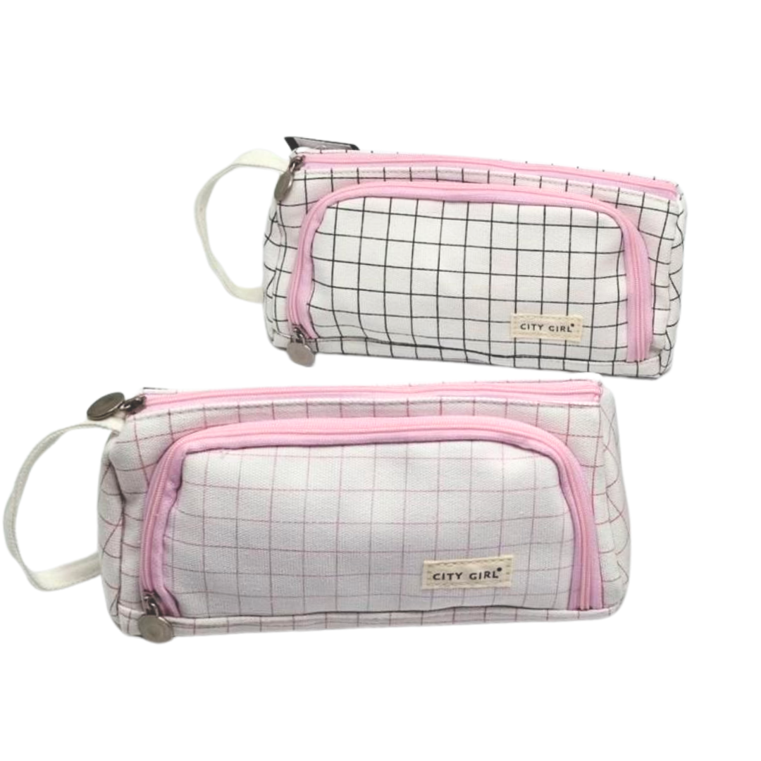 CARTUCHERA A CUADROS CON BOLSILLO - CITY GIRL