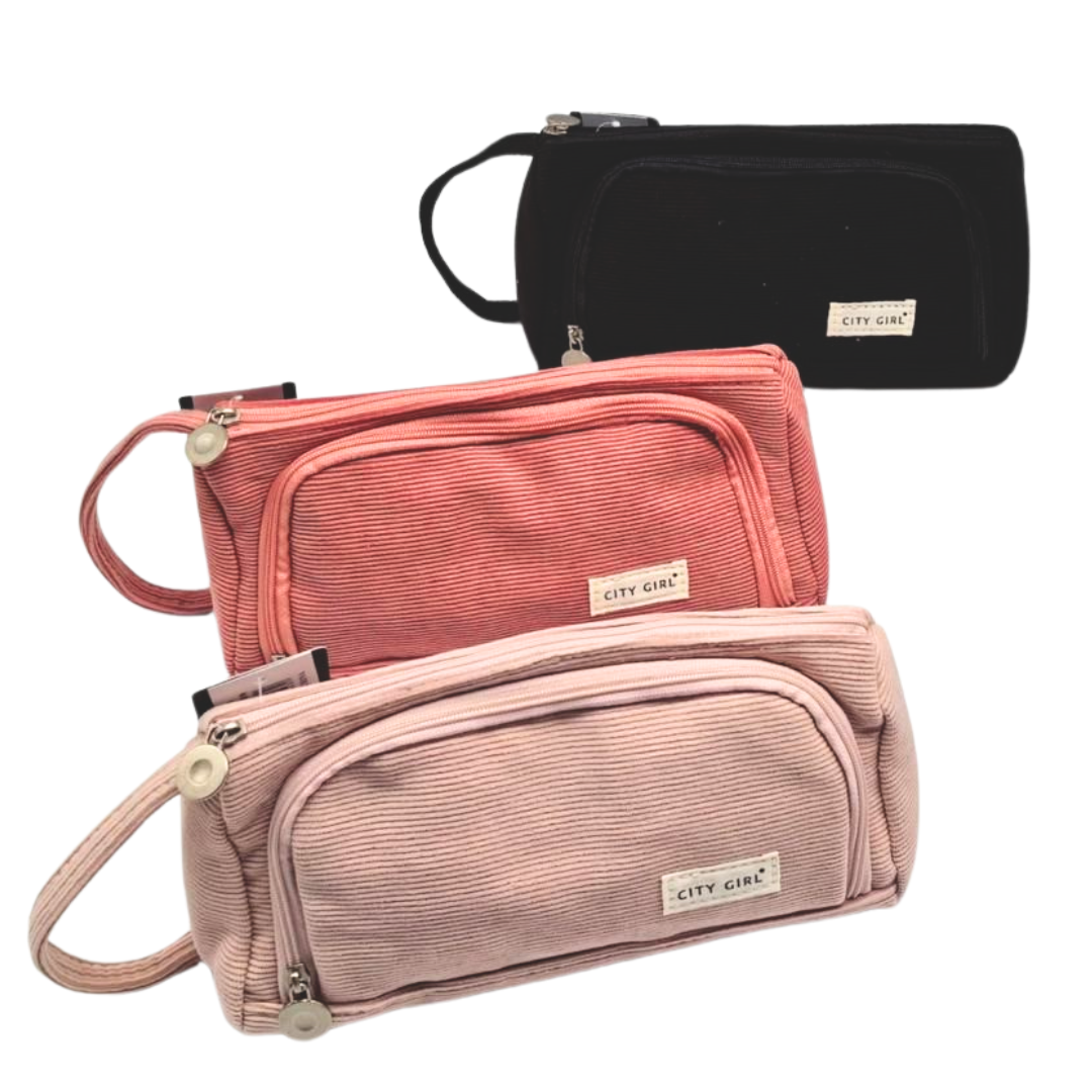 CARTUCHERA DE PANA CON BOLSILLO - CITY GIRL