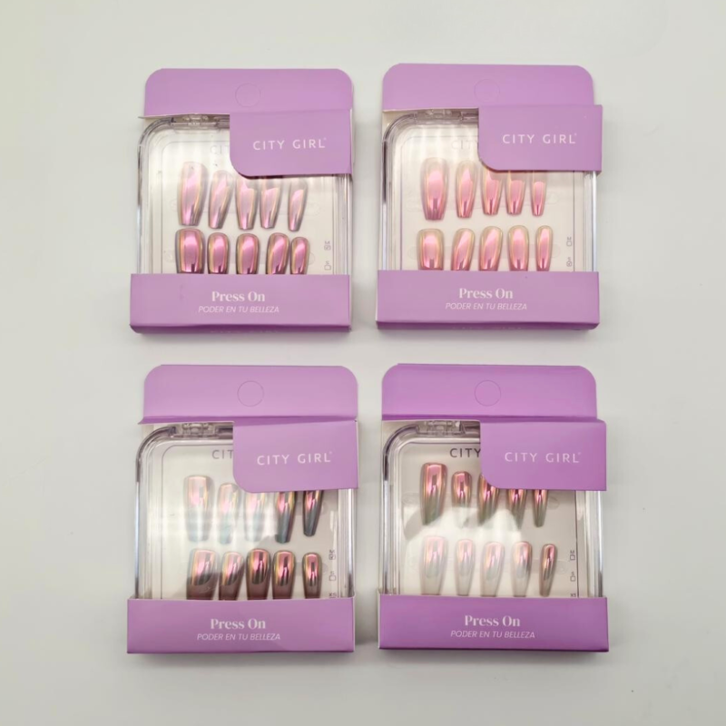 PRESS ON UÑAS POSTIZAS COFFIN LARGAS ESPEJADAS - CITY GIRL