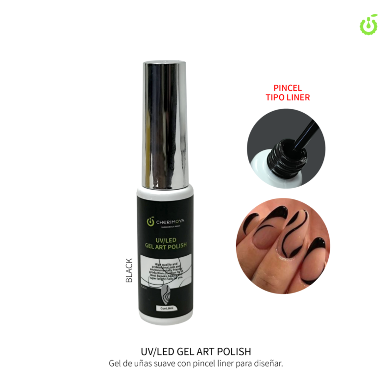 ESMALTE LINER GEL NAIL ART - COLOR NEGRO - CHERIMOYA