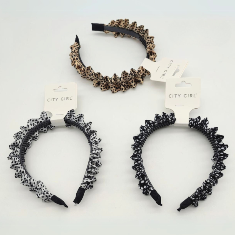 VINCHA CON FRUNCE  ANIMAL PRINT - PAQUETE 12u