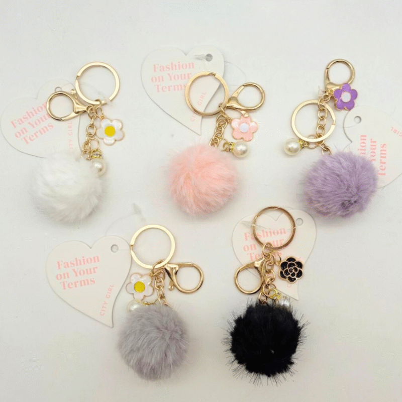 LLAVEROS CHARMS POMPÓN + FLOR – PAQUETE 12u