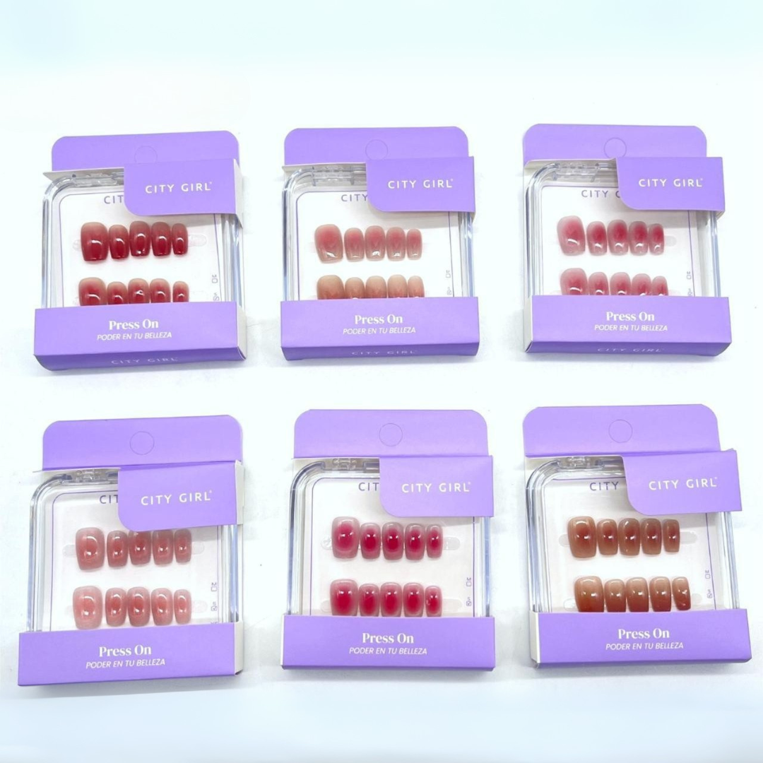 PAQ* 12U – PRESS ON UÑAS POSTIZAS CUADRADAS + OJO DE GATO – CITY GIRL
