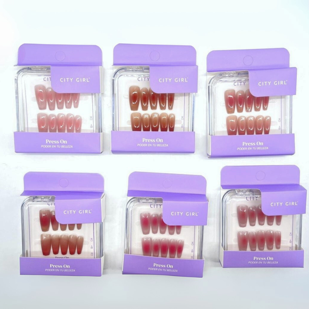 PAQ* 12U – PRESS ON UÑAS POSTIZAS COFFIN LARGAS + OJO DE GATO – CITY GIRL