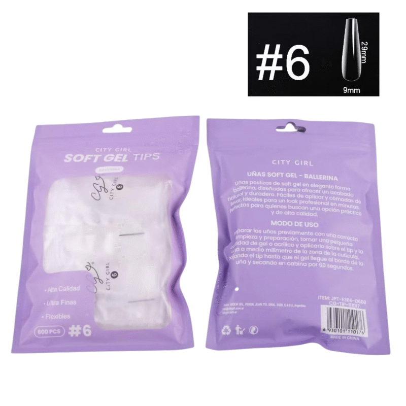 BOLSA TIPS SOFT GEL BALLERINA 600PCS – SÓLO NÚMERO #6 - CITY GIRL