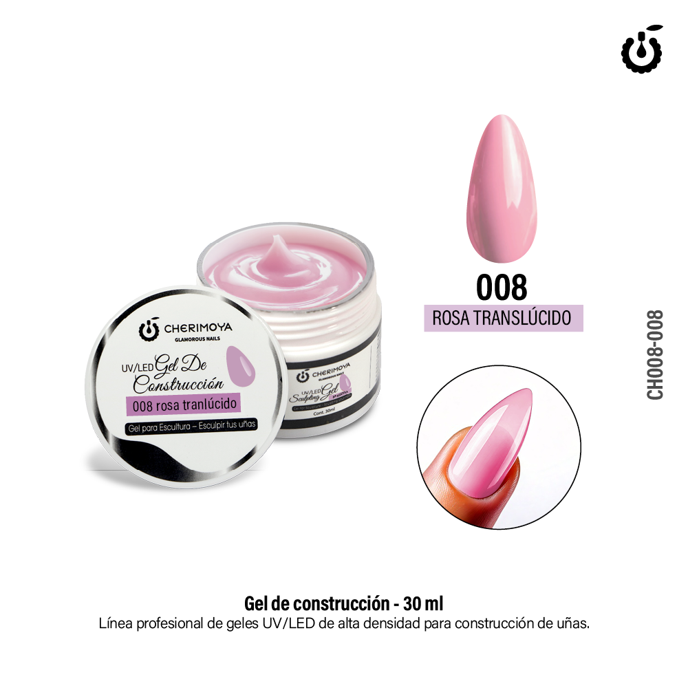 GEL DE CONSTRUCCIÓN CHERIMOYA 30ML - TONO #08 ROSA TRANSLÚCIDO