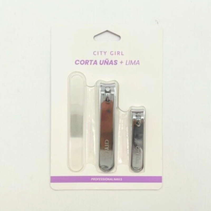 CORTA UÑAS ALICATE 2 UNIDADES + LIMA METÁLICA – CITY GIRL
