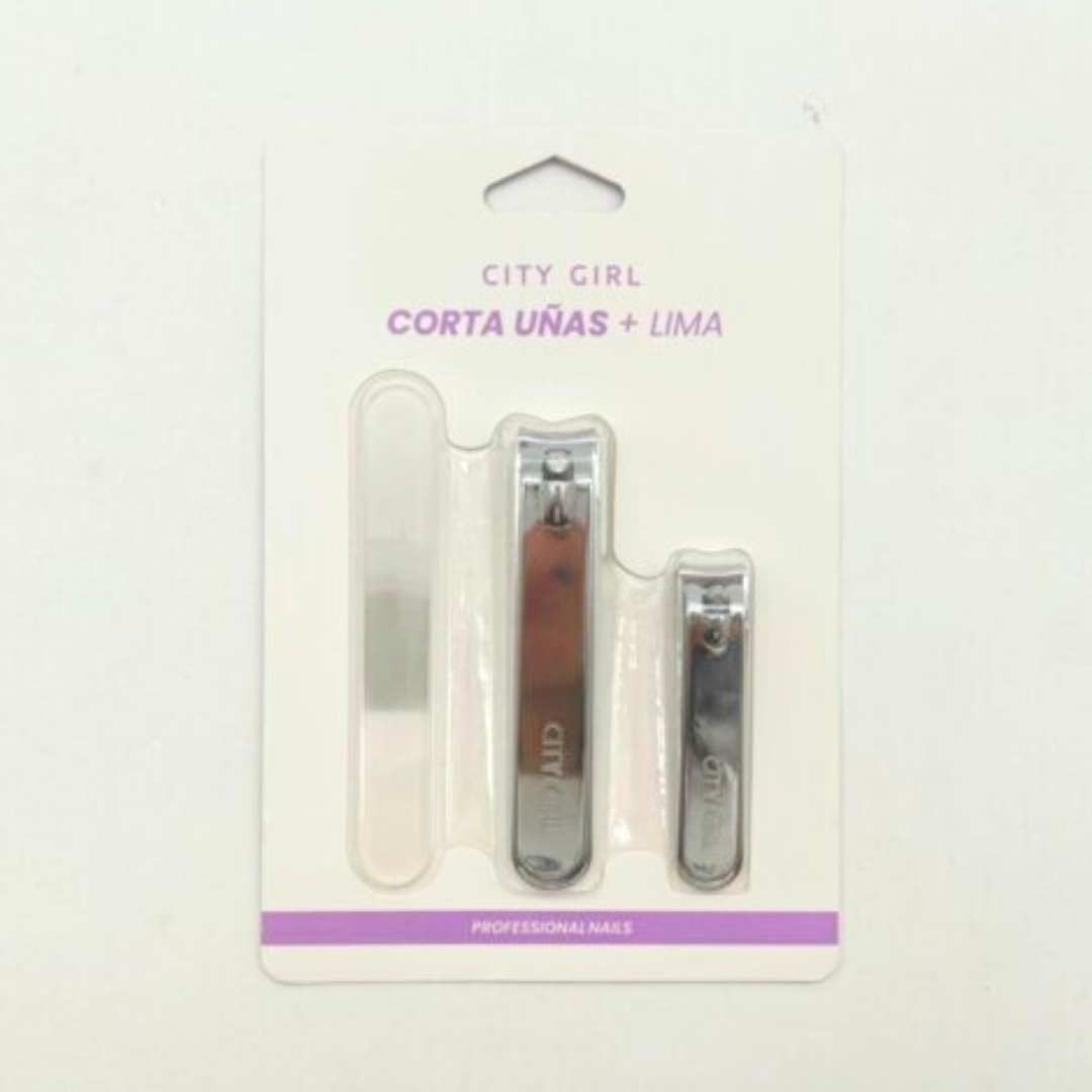 CORTA UÑAS ALICATE 2 UNIDADES + LIMA METÁLICA – CITY GIRL