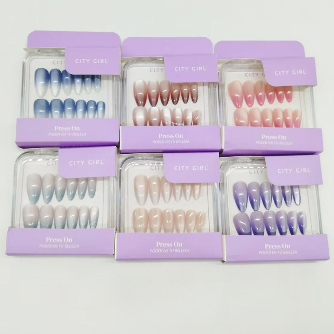 PAQ* 12U PRESS ON ALMENDRA + OJO DE GATO + DEGRADÉ