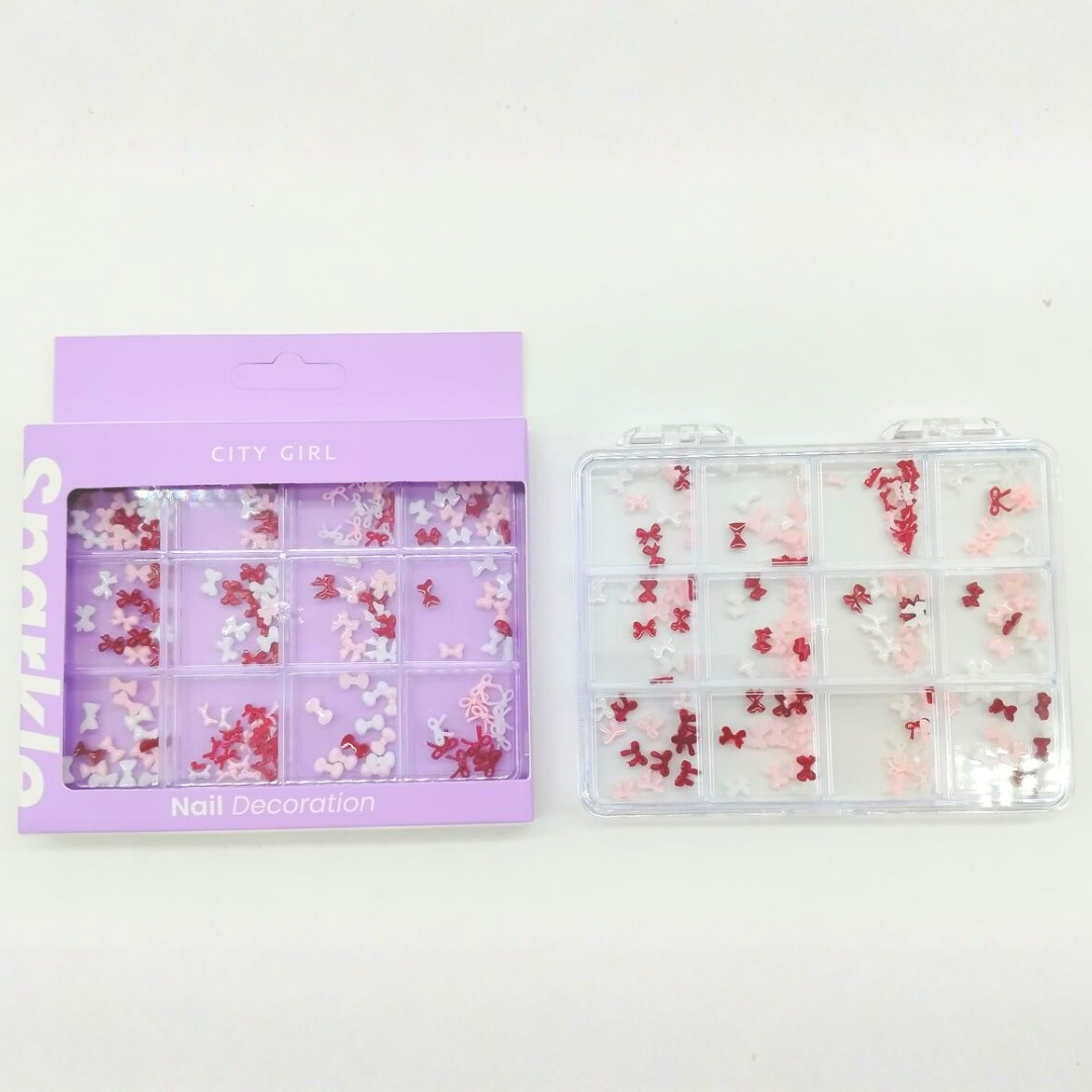 MOÑOS APLIQUES PARA UÑAS EN ROSA + ROJO + BLANCO - CITY GIRL