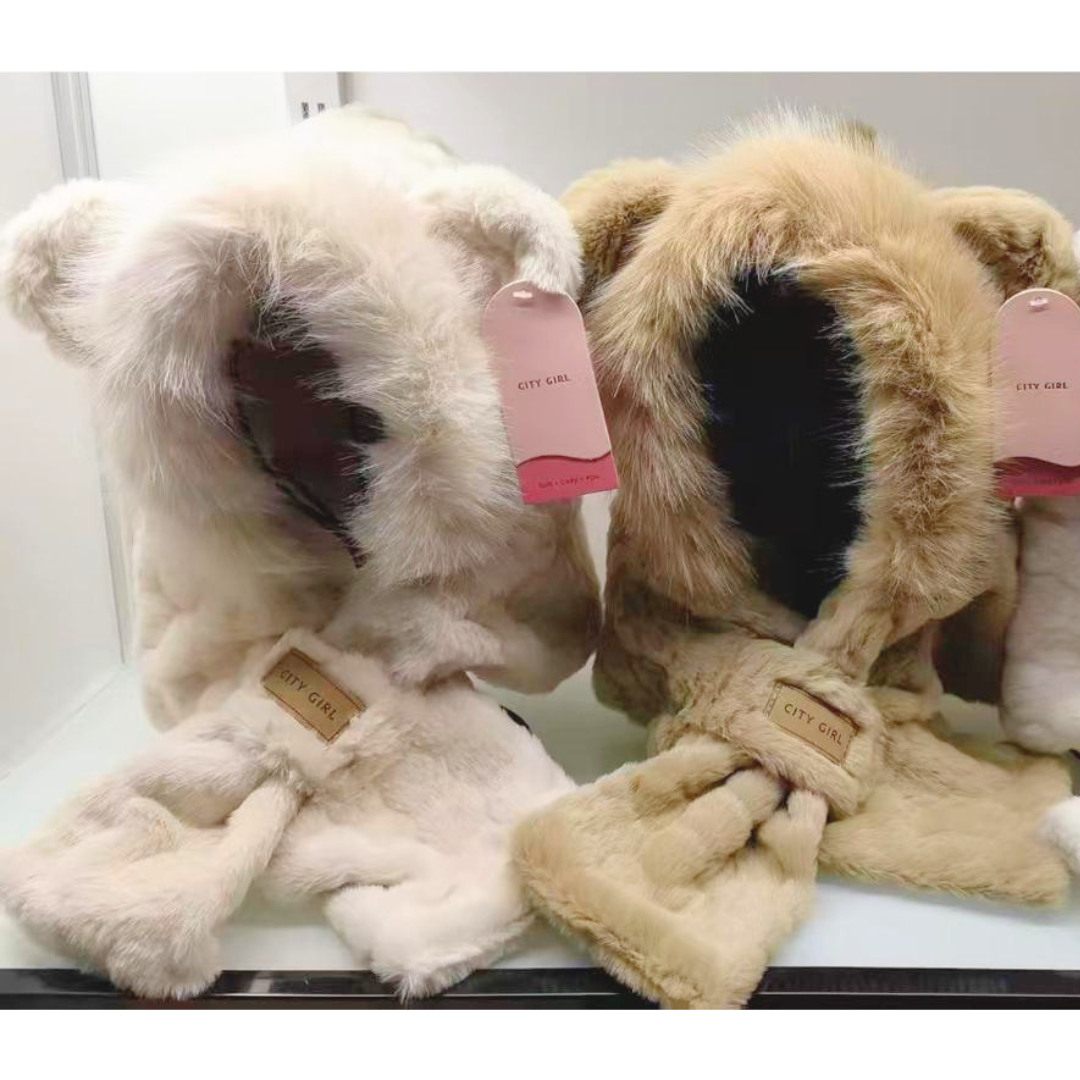GORRO PELUCHE OSITO CAPUCHA + BUFANDA - CITY GIRL