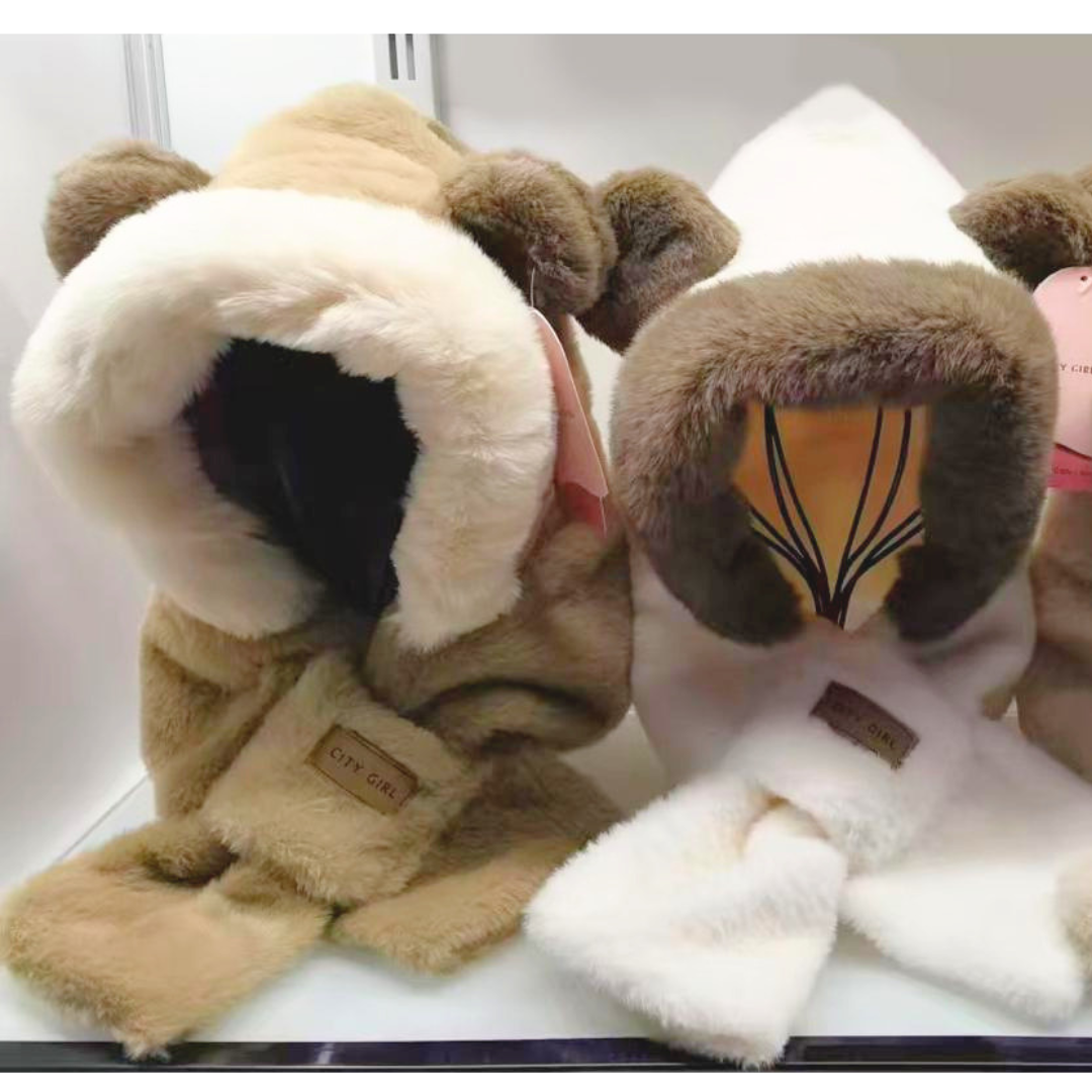 GORRO PELUCHE OSITO CAPUCHA + BUFANDA - CITY GIRL