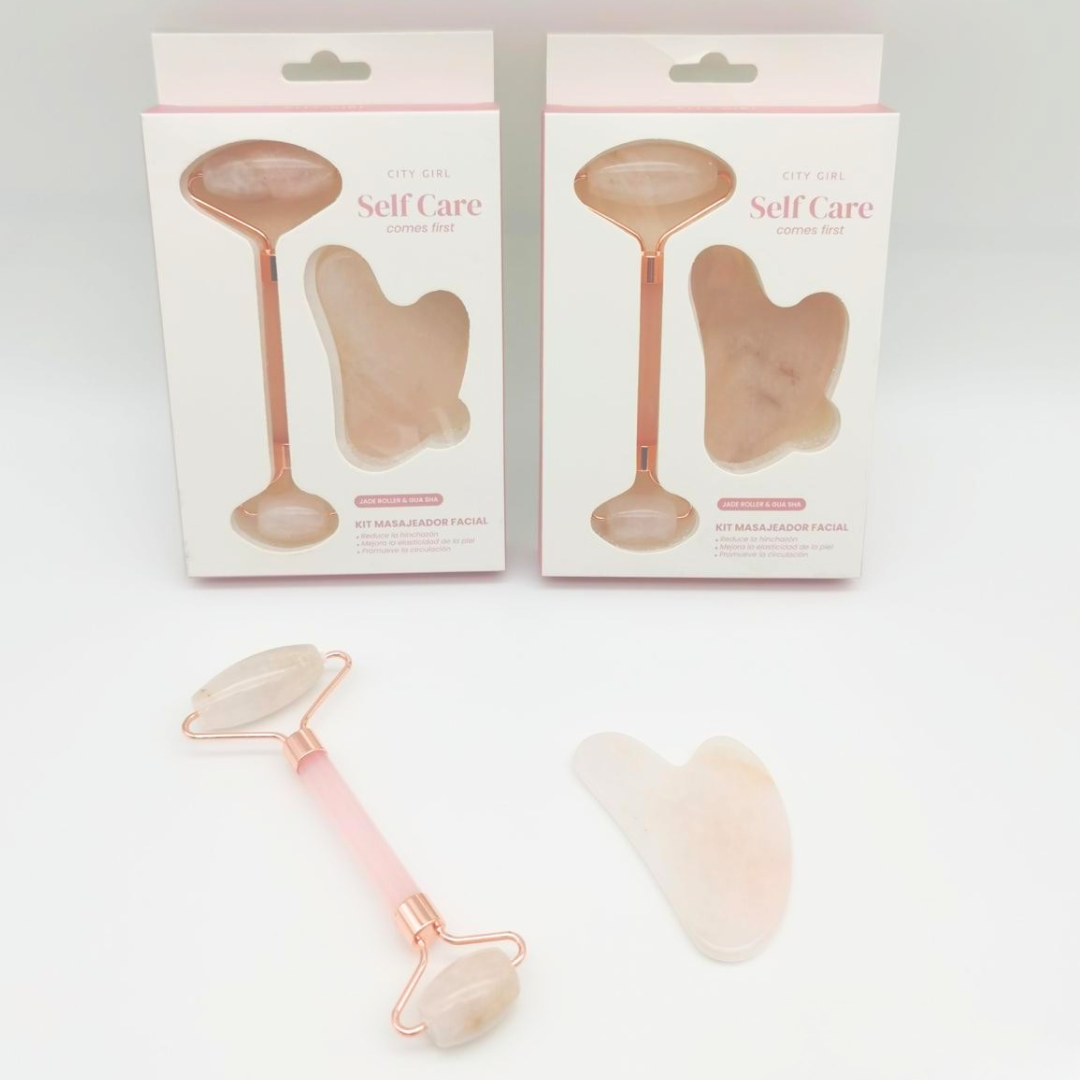 RODILLO + GUA SHA ROSA PARA SKINCARE - CITY GIRL