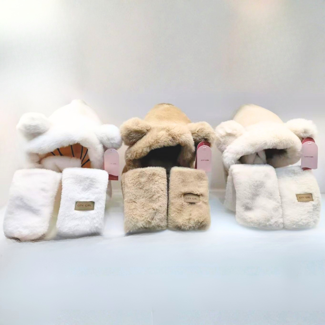 GORRO DE OSITO CAPUCHA + BUFANDA PELUCHE - CITY GIRL