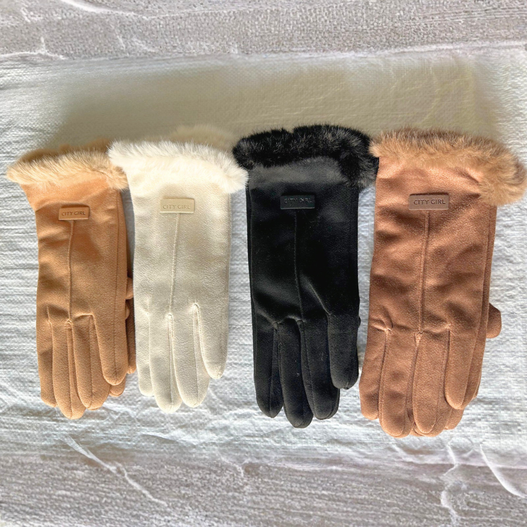 GUANTES DE GAMUZA CON PELUCHE - CITY GIRL