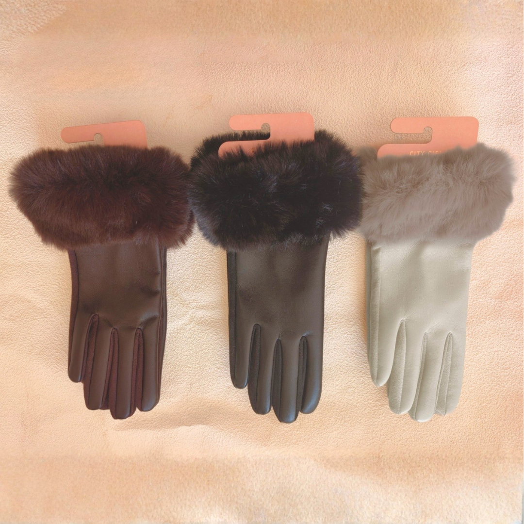 GUANTES DE CUERO ECOLÓGICO CON PELUCHE – CITY GIRL