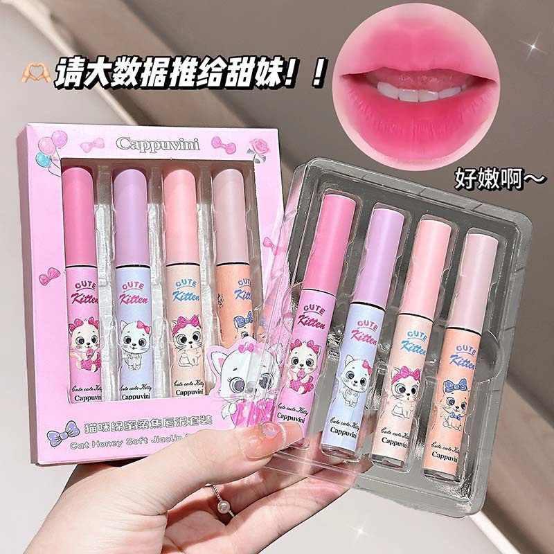 KIT DE 4 LABIALES MATTE CON GATITOS - CAPPUVINI