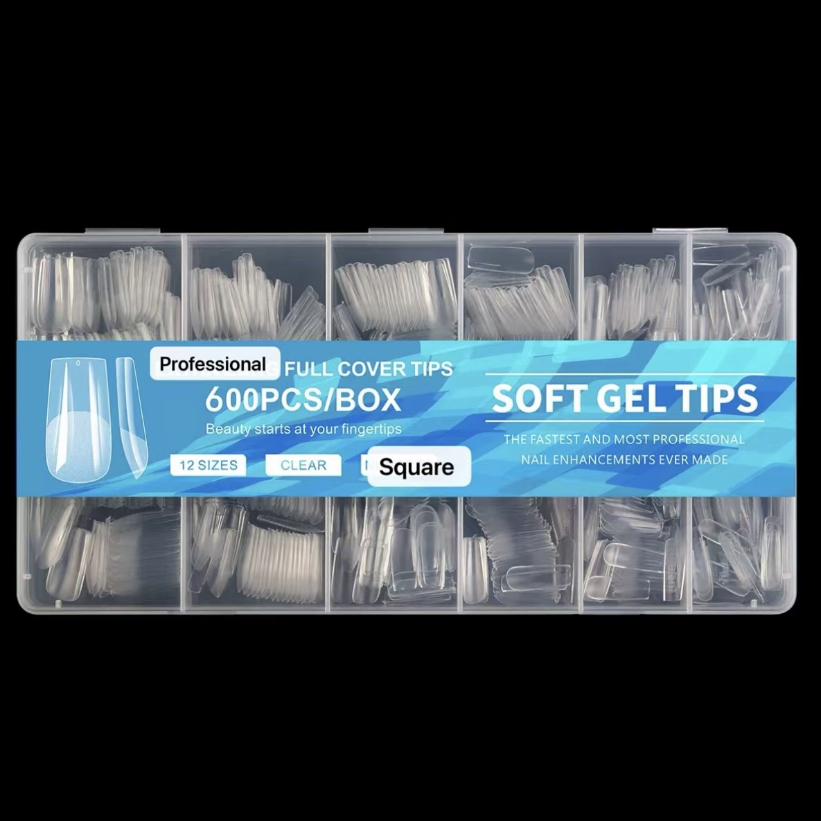 Tips Soft Gel Profesional 600pc Prelimados Cuadrado