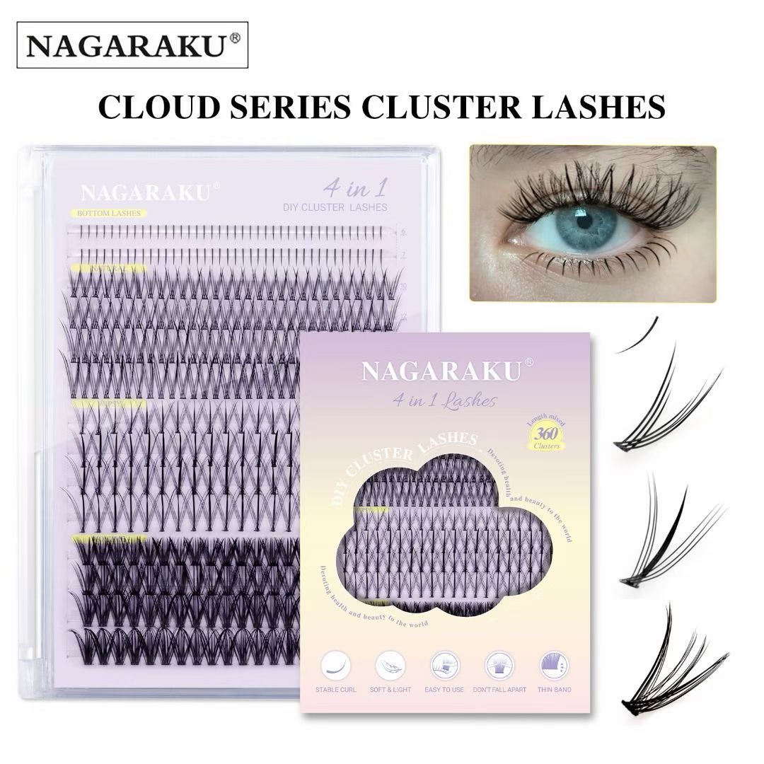 Pestanas Cluster Nagaraku 4 en 1 Sin Adhesivo