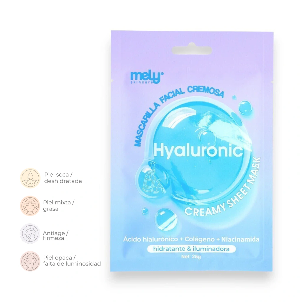 Mascarilla Facial Cremosa Con Acido Hialuronico+ Colageno- Mely