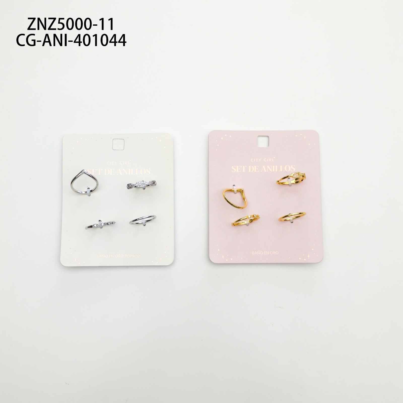Set De Anillos De Cobre Banado En Oro- City Girl