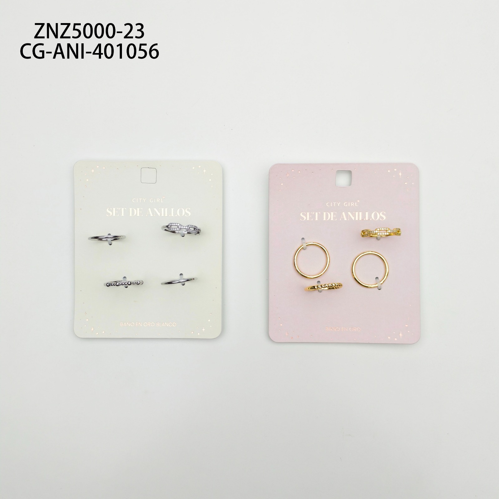 Set De Anillos De Cobre Banado En Oro- City Girl