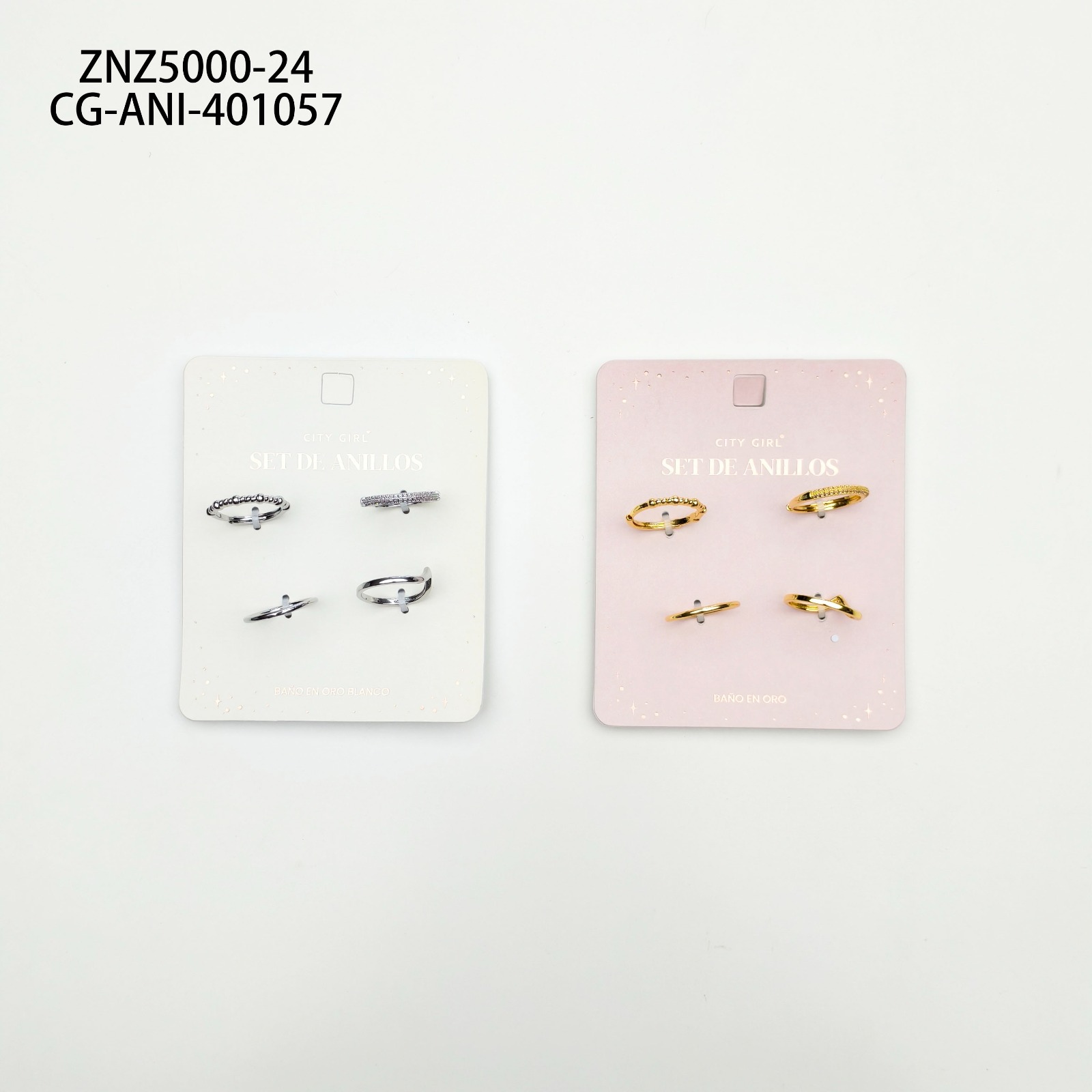 Set De Anillos De Cobre Banado En Oro- City Girl