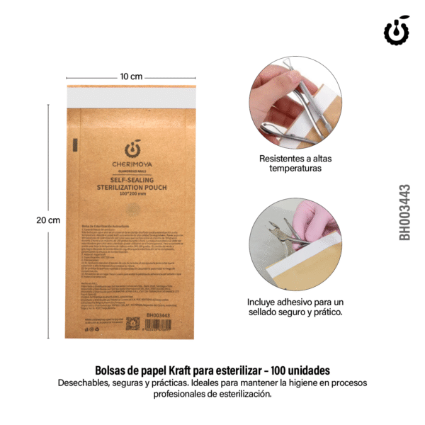 BOLSA PARA ESTERILIZACION 100mm*200mm CHERIMOYA 100pcs