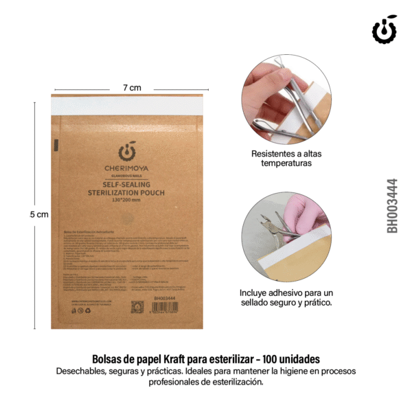 BOLSA PARA ESTERILIZACION 130mm*200mm CHERIMOYA 100pcs